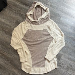 Free People Hooded Sequined Cowl-Neck sweatshirt Size Medium